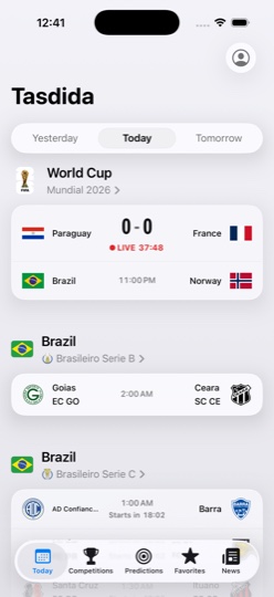 Today screen: live scores